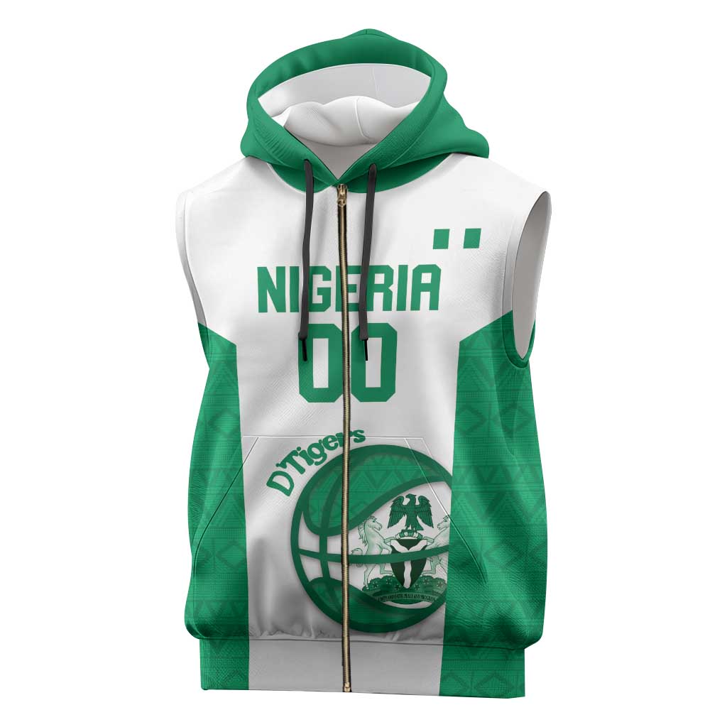 Nigeria Basketball Custom Sleeveless Zip Hoodie Come On Tigers - Wonder Print Shop
