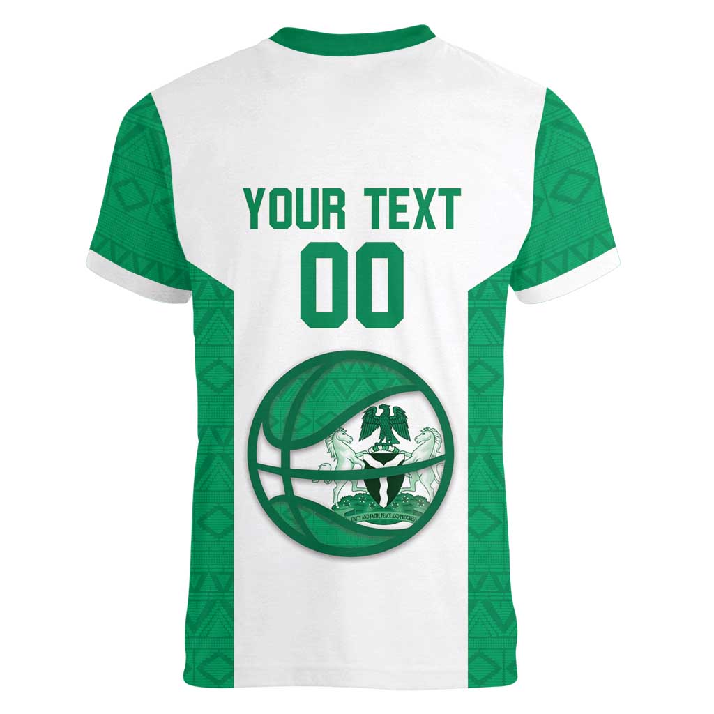 Nigeria Basketball Custom Women V-Neck T-Shirt Come On Tigers - Wonder Print Shop