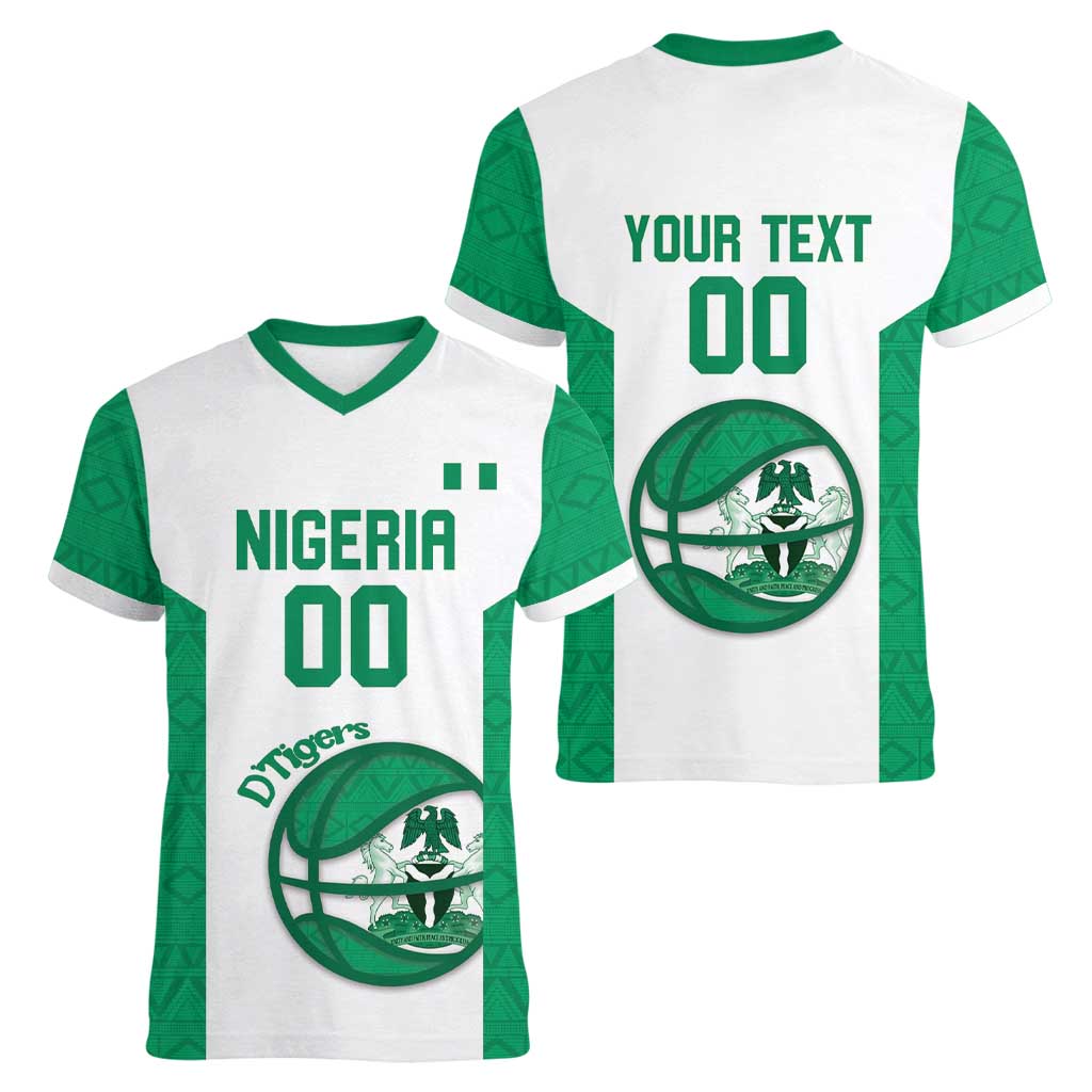 Nigeria Basketball Custom Women V-Neck T-Shirt Come On Tigers - Wonder Print Shop