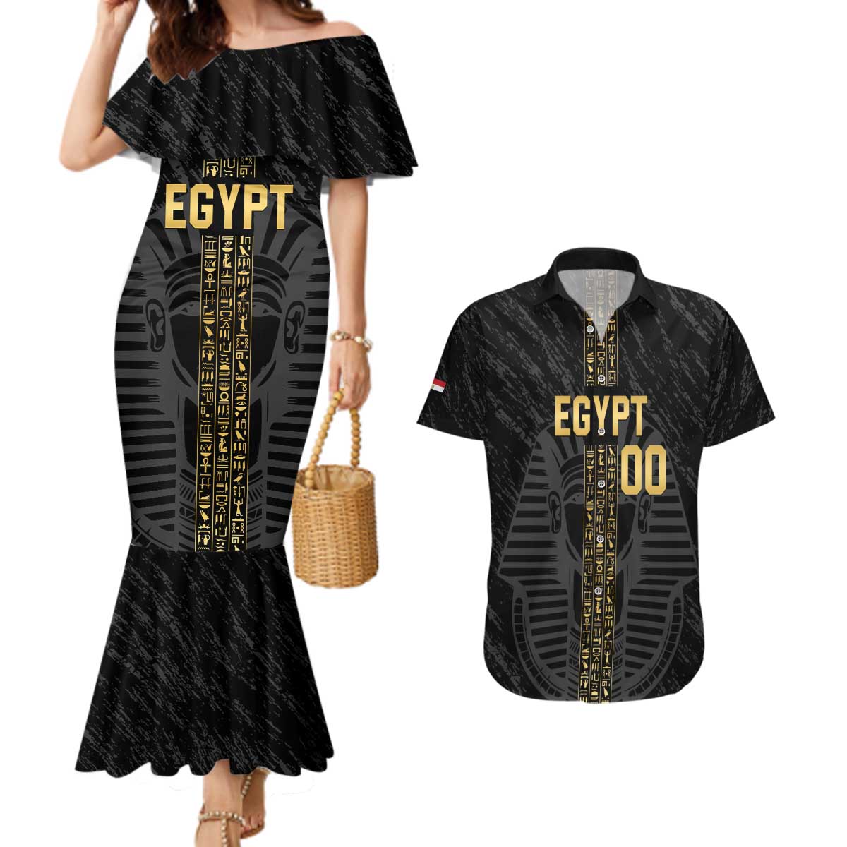 Egypt Basketball Custom Couples Matching Mermaid Dress and Hawaiian Shirt Come On Pharaohs - Wonder Print Shop