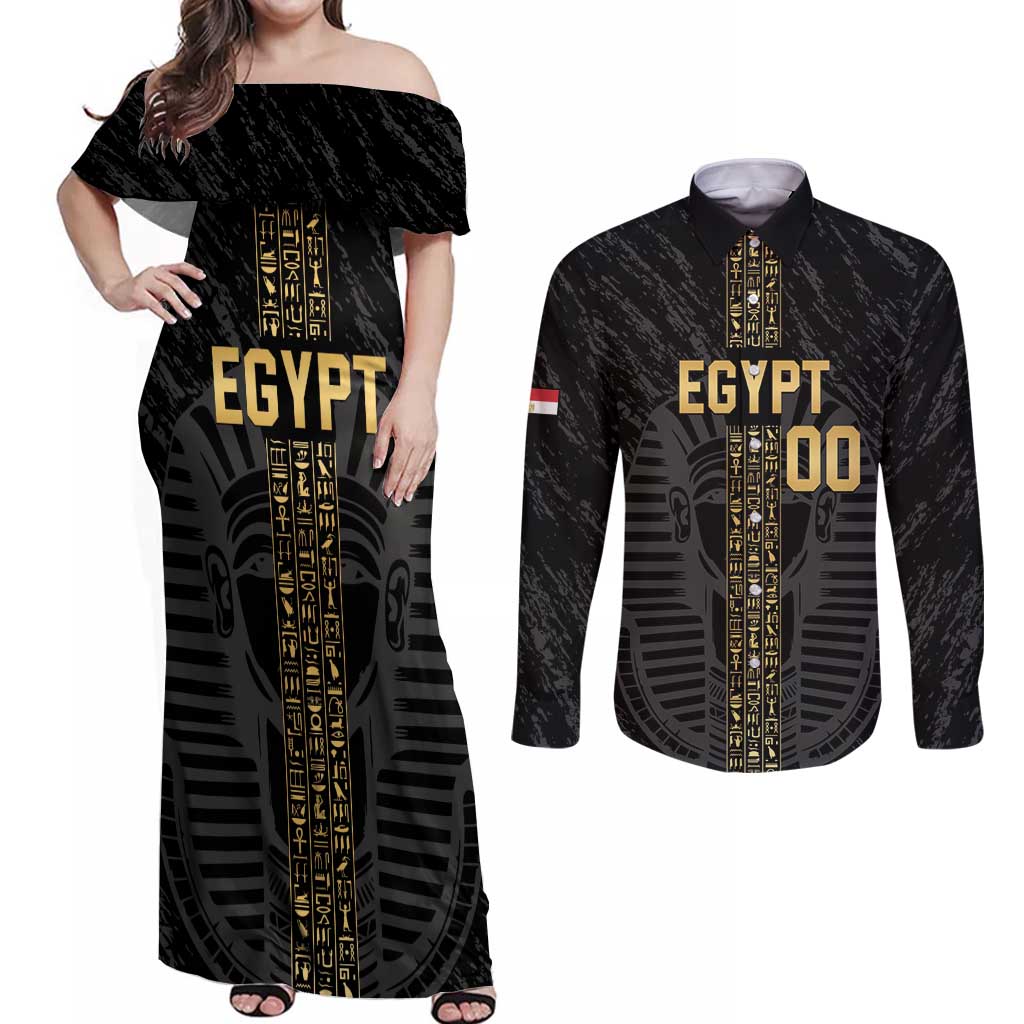 Egypt Basketball Custom Couples Matching Off Shoulder Maxi Dress and Long Sleeve Button Shirt Come On Pharaohs - Wonder Print Shop