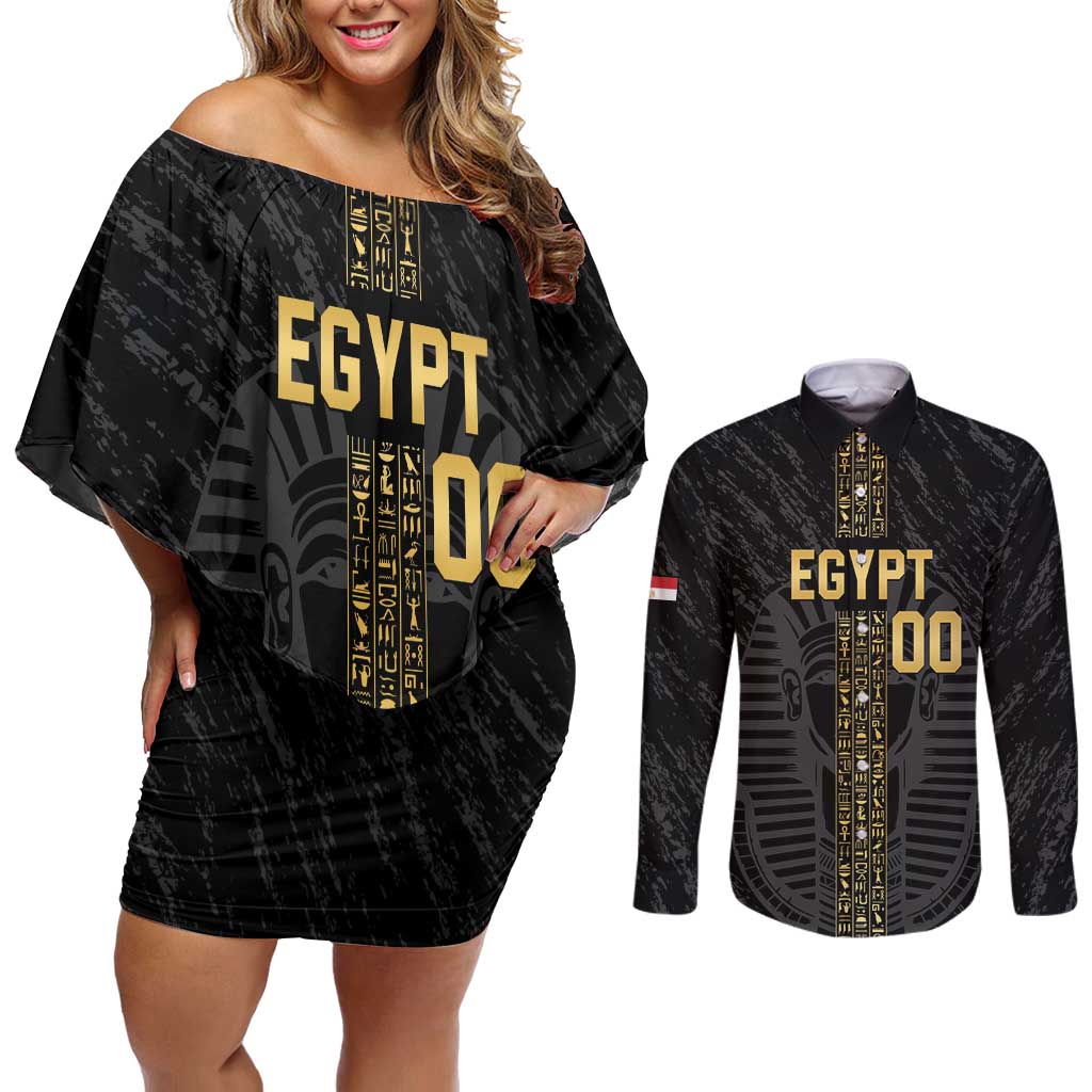Egypt Basketball Custom Couples Matching Off Shoulder Short Dress and Long Sleeve Button Shirt Come On Pharaohs - Wonder Print Shop