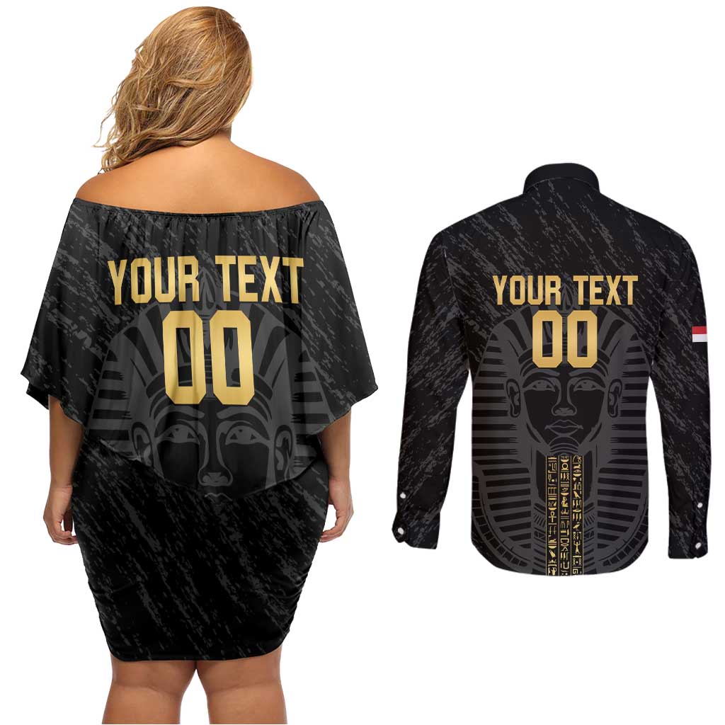 Egypt Basketball Custom Couples Matching Off Shoulder Short Dress and Long Sleeve Button Shirt Come On Pharaohs - Wonder Print Shop