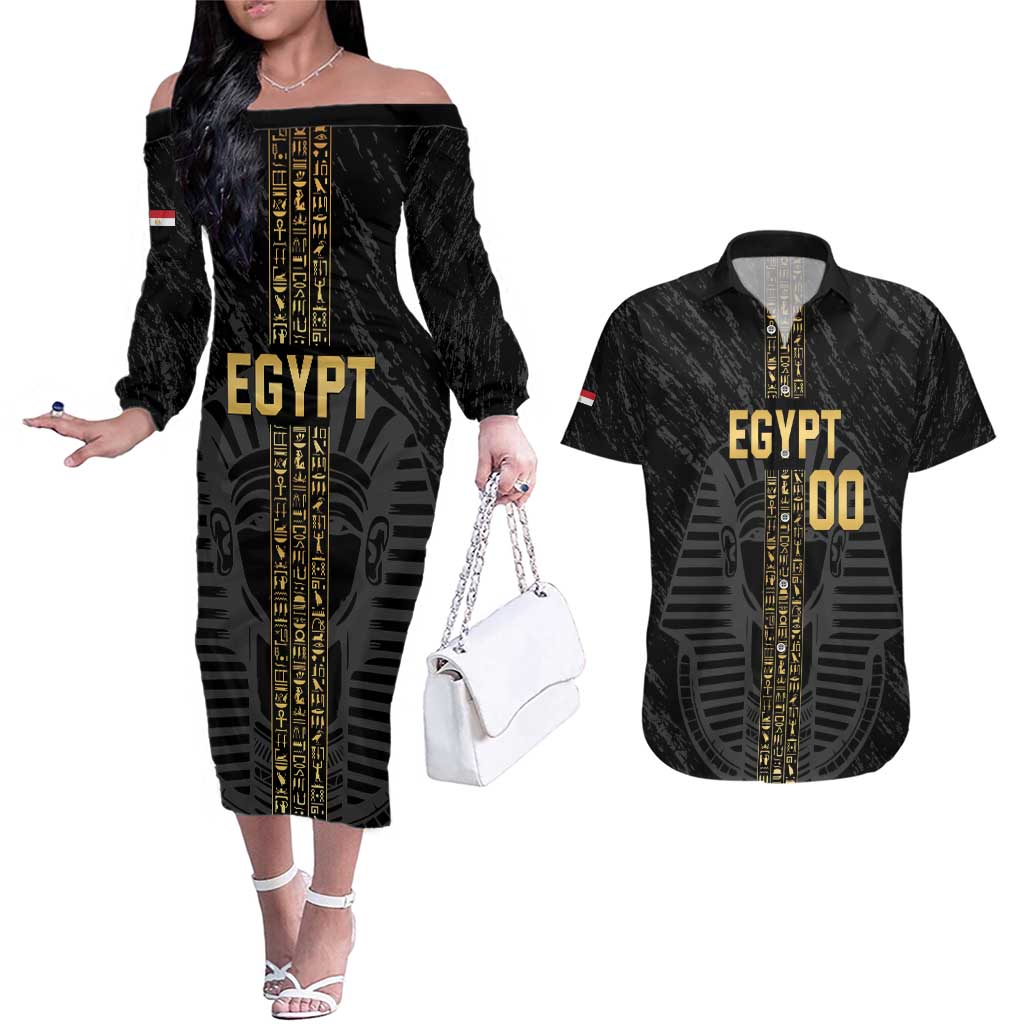 Egypt Basketball Custom Couples Matching Off The Shoulder Long Sleeve Dress and Hawaiian Shirt Come On Pharaohs - Wonder Print Shop