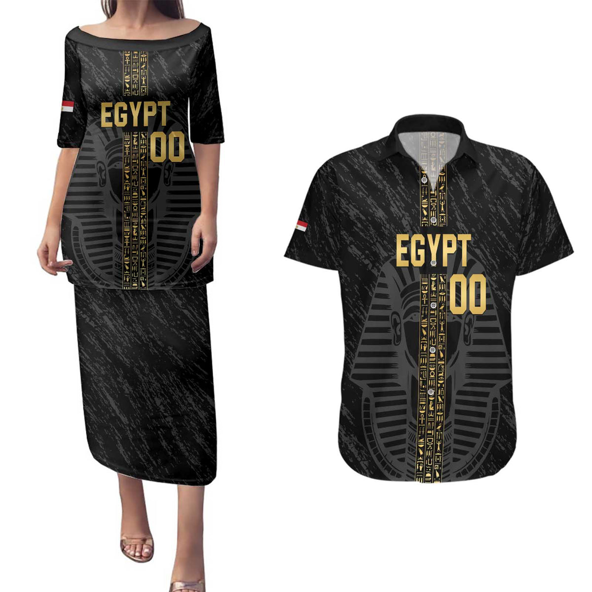 Egypt Basketball Custom Couples Matching Puletasi and Hawaiian Shirt Come On Pharaohs - Wonder Print Shop