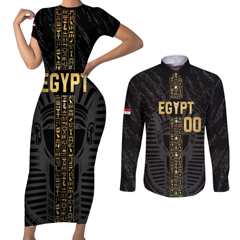 Egypt Basketball Custom Couples Matching Short Sleeve Bodycon Dress and Long Sleeve Button Shirt Come On Pharaohs - Wonder Print Shop