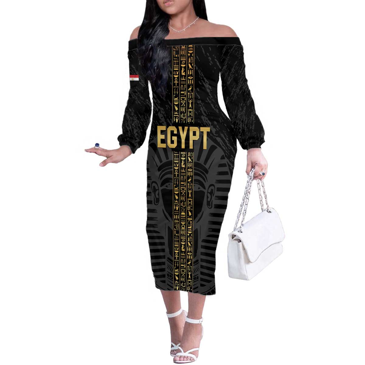 Egypt Basketball Custom Family Matching Off The Shoulder Long Sleeve Dress and Hawaiian Shirt Come On Pharaohs - Wonder Print Shop
