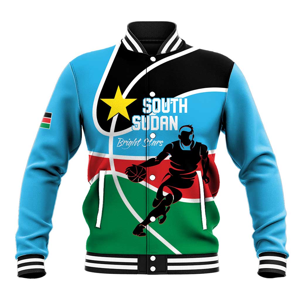 South Sudan Basketball Custom Baseball Jacket Come On Bright Stars - Wonder Print Shop