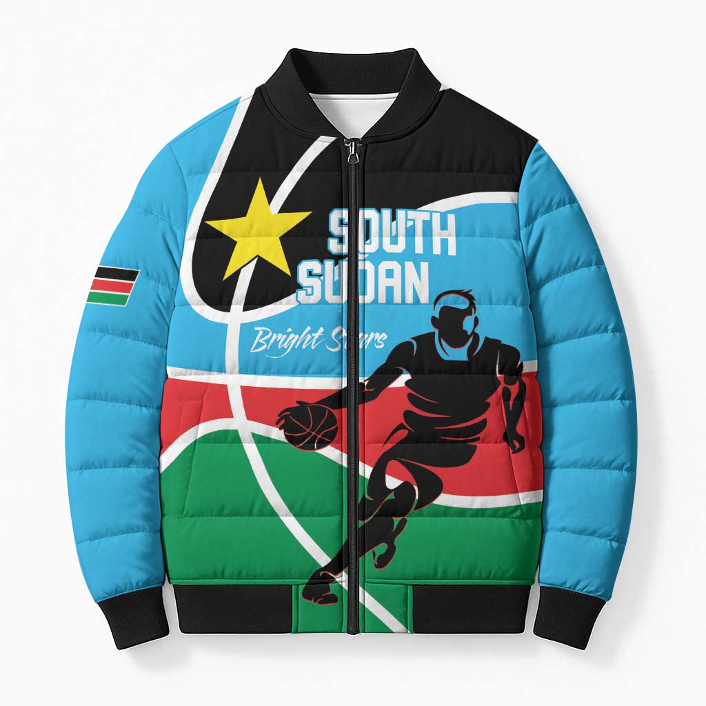 South Sudan Basketball Custom Bomber Puffer Jacket Come On Bright Stars - Wonder Print Shop