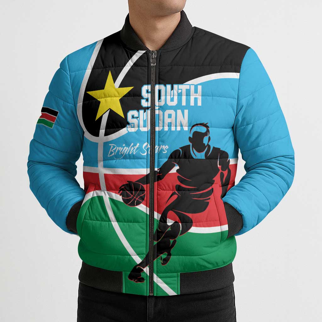 South Sudan Basketball Custom Bomber Puffer Jacket Come On Bright Stars - Wonder Print Shop
