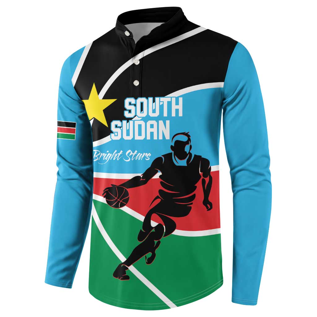 South Sudan Basketball Custom Button Sweatshirt Come On Bright Stars - Wonder Print Shop
