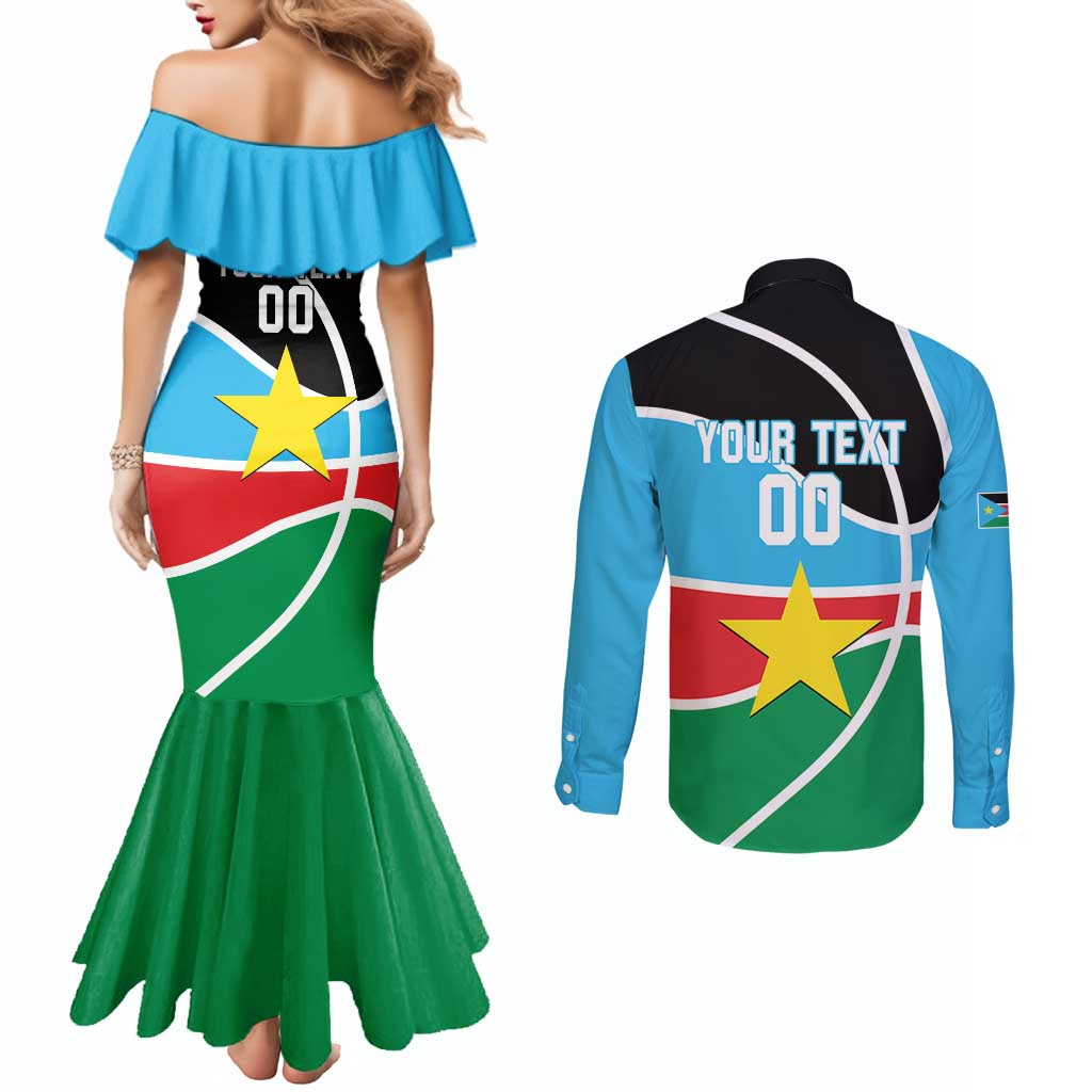 South Sudan Basketball Custom Couples Matching Mermaid Dress and Long Sleeve Button Shirt Come On Bright Stars - Wonder Print Shop