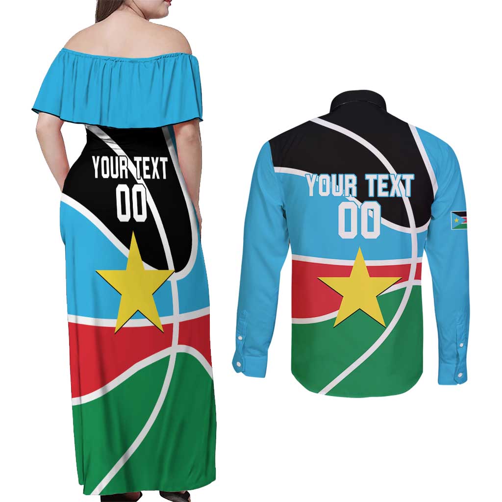 South Sudan Basketball Custom Couples Matching Off Shoulder Maxi Dress and Long Sleeve Button Shirt Come On Bright Stars - Wonder Print Shop