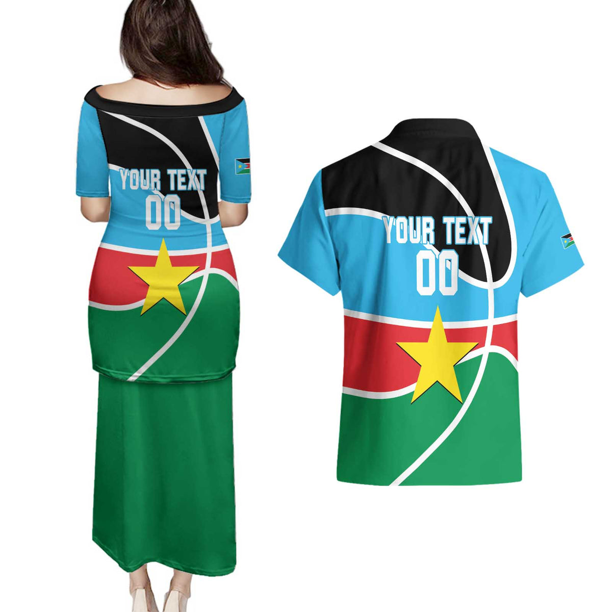South Sudan Basketball Custom Couples Matching Puletasi and Hawaiian Shirt Come On Bright Stars - Wonder Print Shop