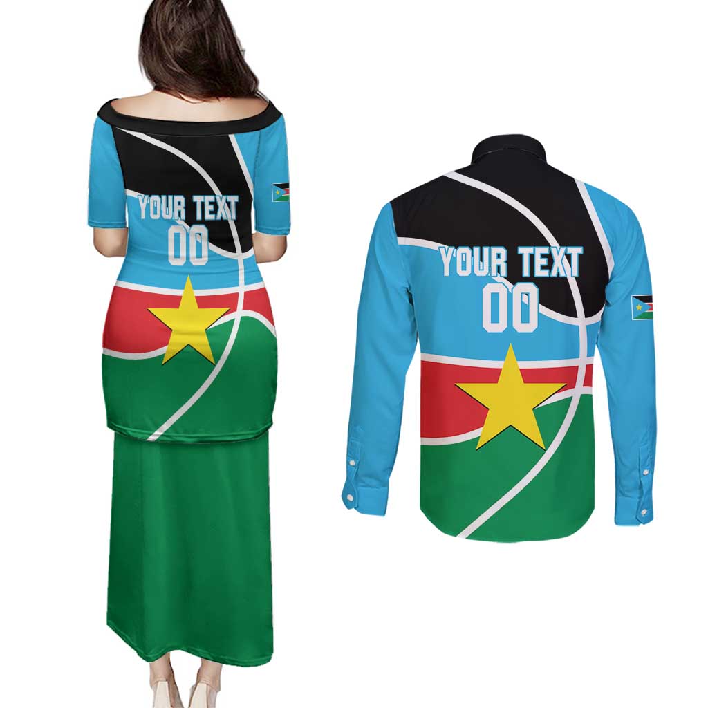 South Sudan Basketball Custom Couples Matching Puletasi and Long Sleeve Button Shirt Come On Bright Stars - Wonder Print Shop