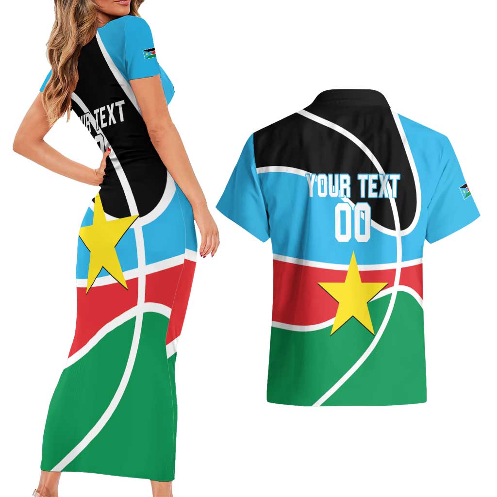 South Sudan Basketball Custom Couples Matching Short Sleeve Bodycon Dress and Hawaiian Shirt Come On Bright Stars - Wonder Print Shop