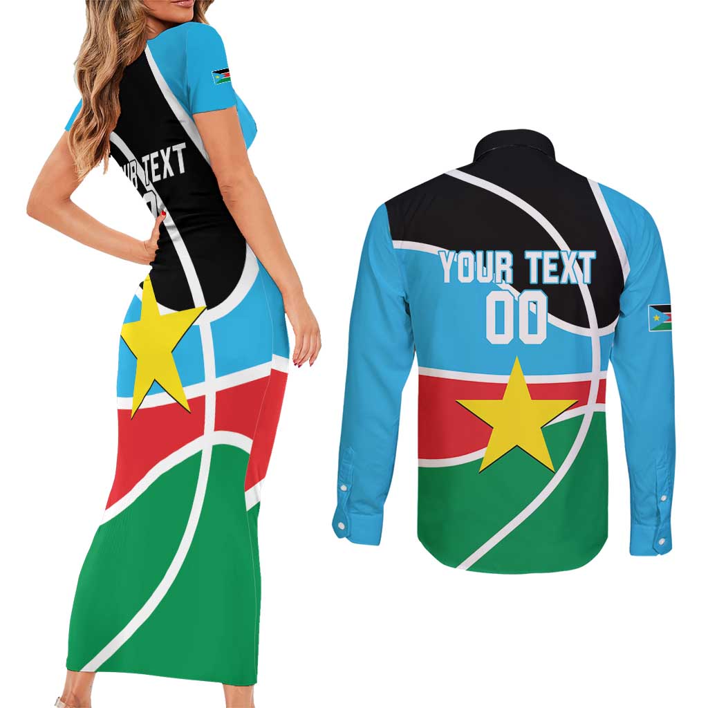 South Sudan Basketball Custom Couples Matching Short Sleeve Bodycon Dress and Long Sleeve Button Shirt Come On Bright Stars - Wonder Print Shop