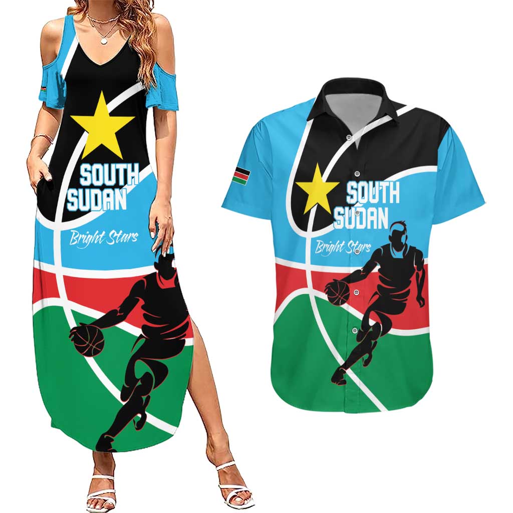 South Sudan Basketball Custom Couples Matching Summer Maxi Dress and Hawaiian Shirt Come On Bright Stars - Wonder Print Shop