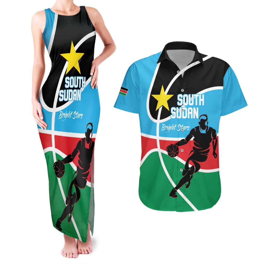 South Sudan Basketball Custom Couples Matching Tank Maxi Dress and Hawaiian Shirt Come On Bright Stars - Wonder Print Shop