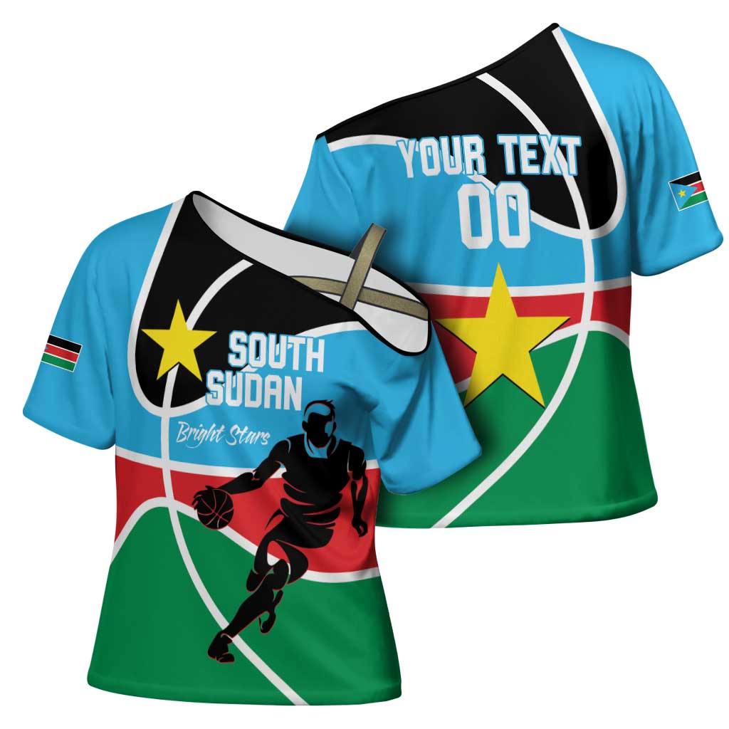 South Sudan Basketball Custom Cross Shoulder Shirt Come On Bright Stars - Wonder Print Shop