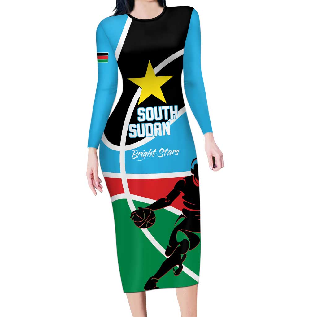 South Sudan Basketball Custom Family Matching Long Sleeve Bodycon Dress and Hawaiian Shirt Come On Bright Stars - Wonder Print Shop