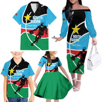 South Sudan Basketball Custom Family Matching Off The Shoulder Long Sleeve Dress and Hawaiian Shirt Come On Bright Stars - Wonder Print Shop