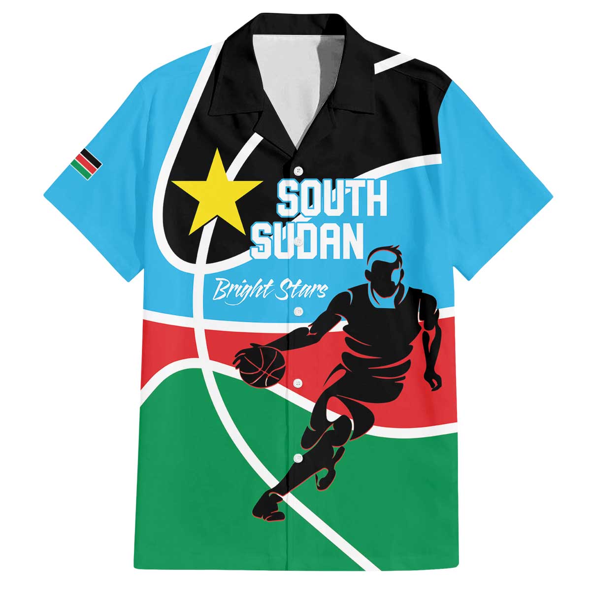South Sudan Basketball Custom Family Matching Off The Shoulder Long Sleeve Dress and Hawaiian Shirt Come On Bright Stars - Wonder Print Shop
