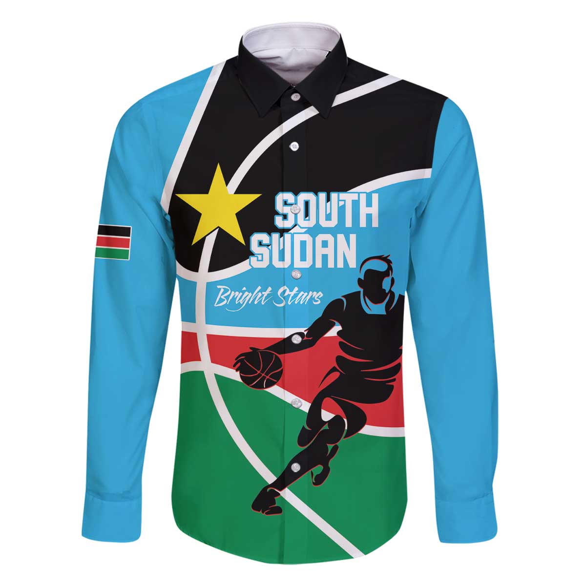 South Sudan Basketball Custom Family Matching Off The Shoulder Long Sleeve Dress and Hawaiian Shirt Come On Bright Stars - Wonder Print Shop