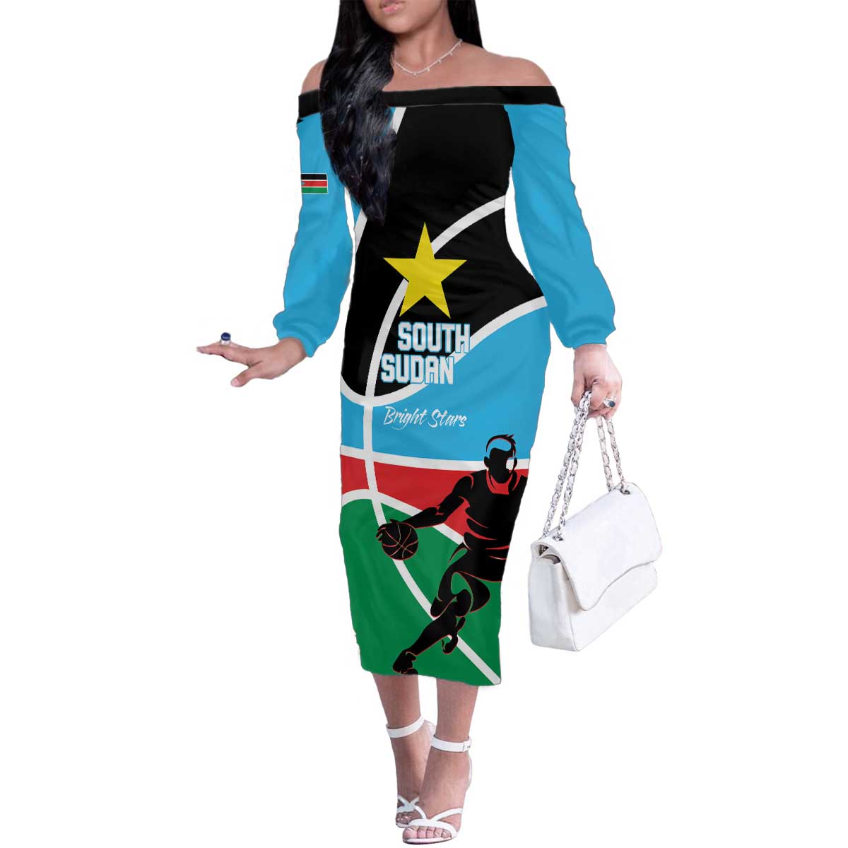 South Sudan Basketball Custom Family Matching Off The Shoulder Long Sleeve Dress and Hawaiian Shirt Come On Bright Stars - Wonder Print Shop