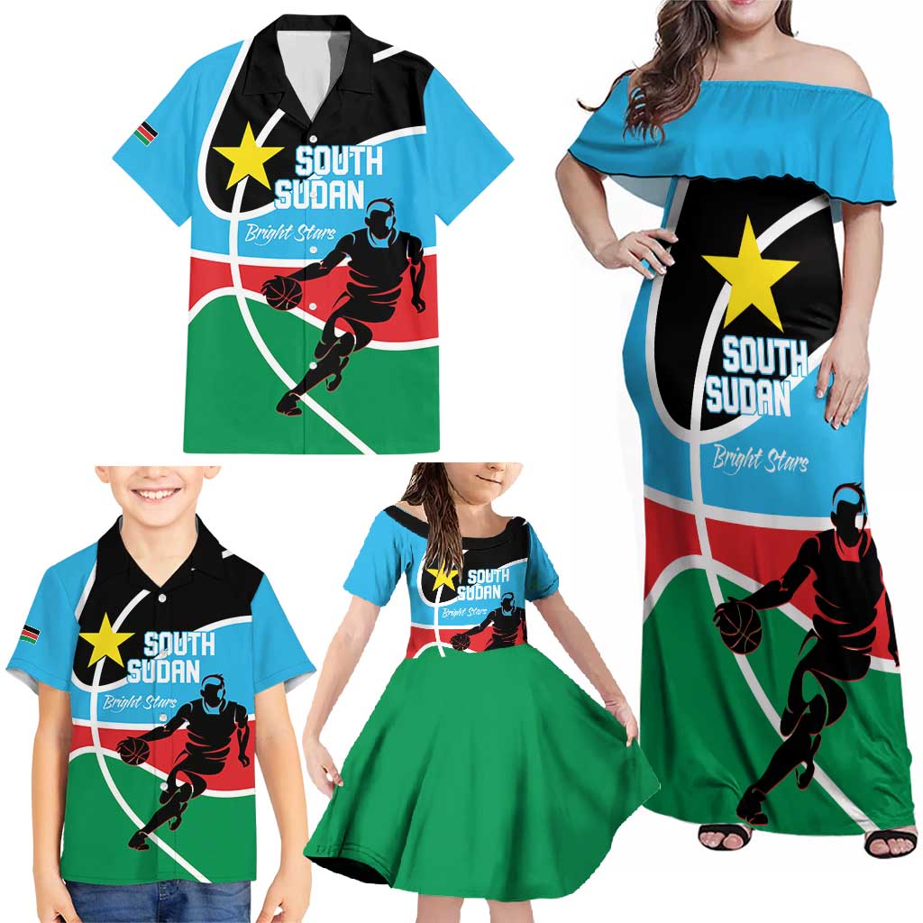 South Sudan Basketball Custom Family Matching Off Shoulder Maxi Dress and Hawaiian Shirt Come On Bright Stars - Wonder Print Shop