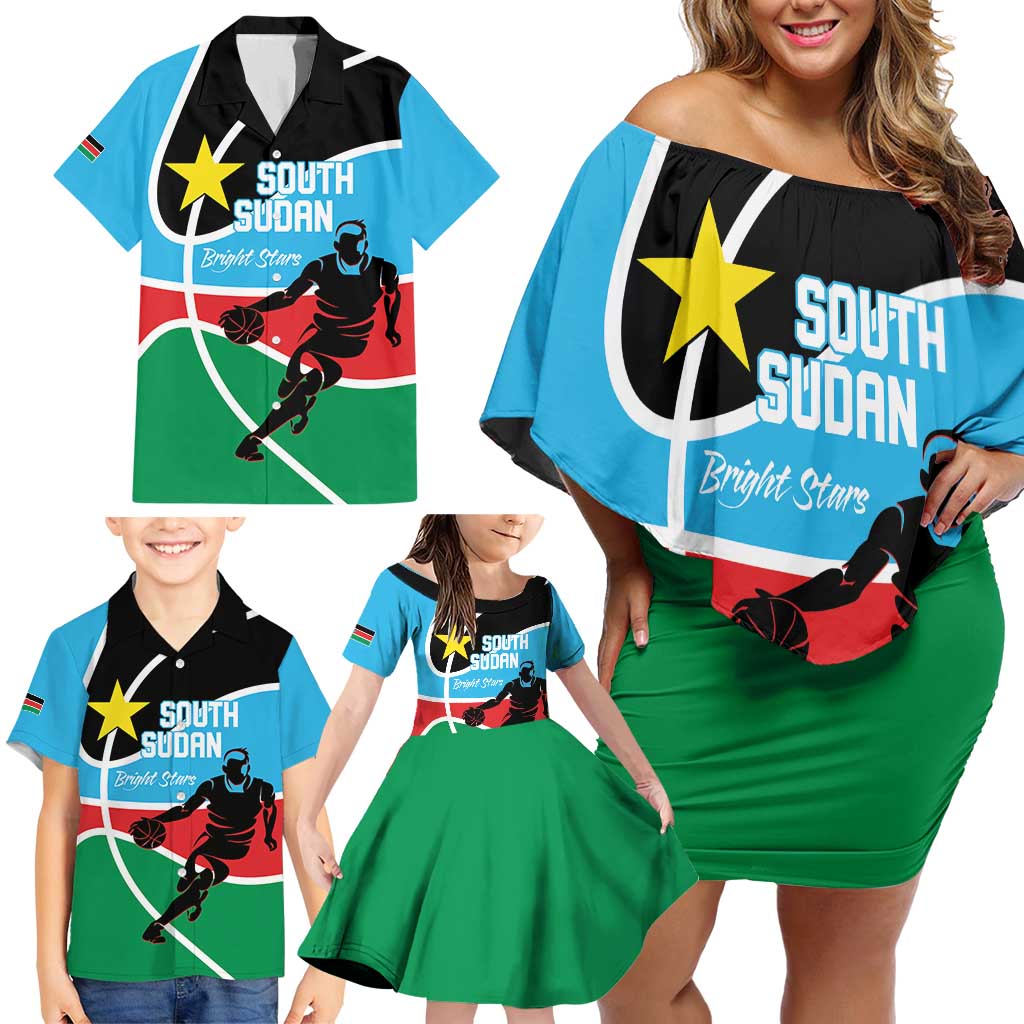 South Sudan Basketball Custom Family Matching Off Shoulder Short Dress and Hawaiian Shirt Come On Bright Stars - Wonder Print Shop