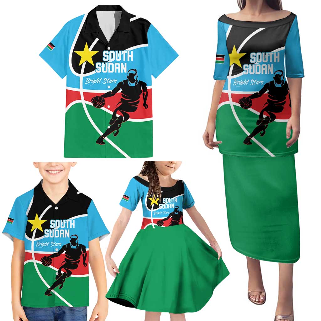 South Sudan Basketball Custom Family Matching Puletasi and Hawaiian Shirt Come On Bright Stars - Wonder Print Shop