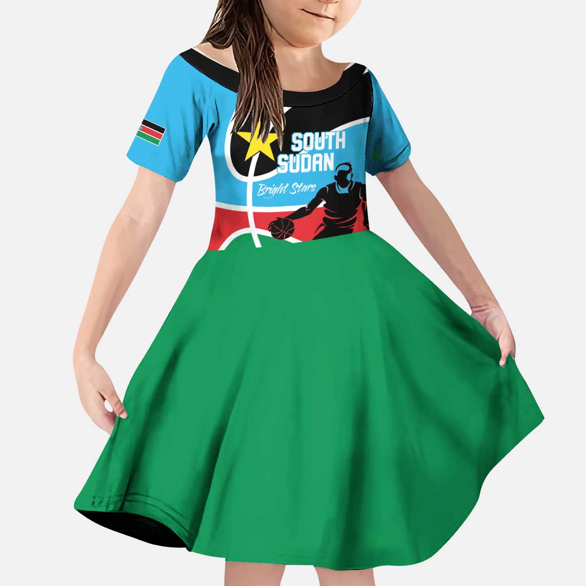 South Sudan Basketball Custom Kid Short Sleeve Dress Come On Bright Stars - Wonder Print Shop