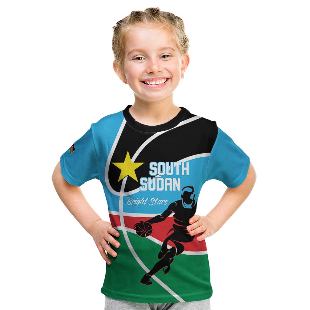 South Sudan Basketball Custom Kid T Shirt Come On Bright Stars - Wonder Print Shop