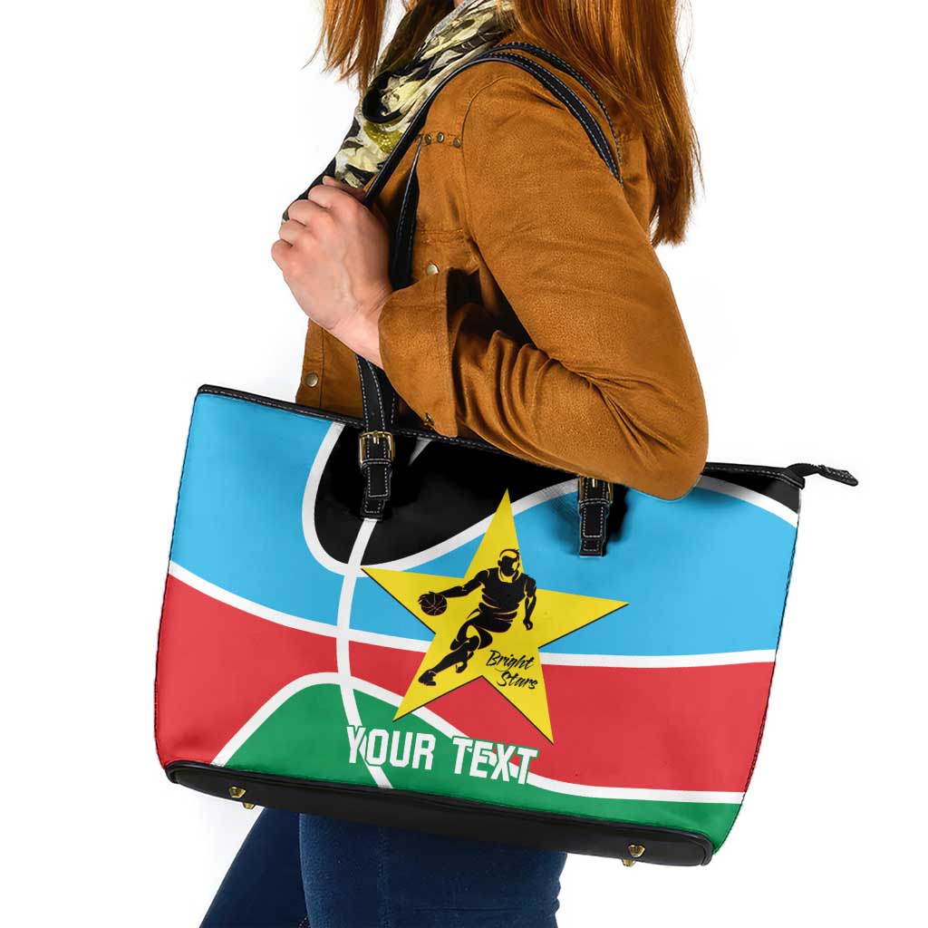 South Sudan Basketball Custom Leather Tote Bag Come On Bright Stars - Wonder Print Shop