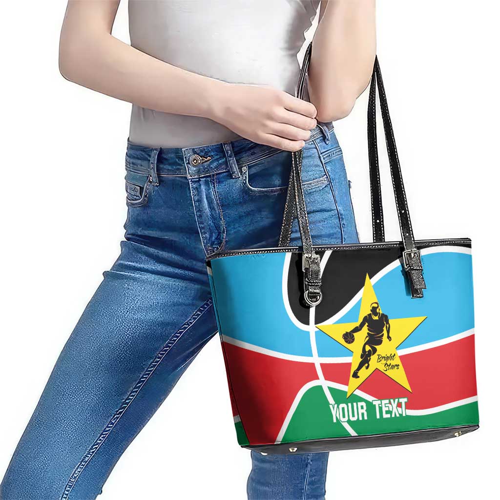 South Sudan Basketball Custom Leather Tote Bag Come On Bright Stars - Wonder Print Shop