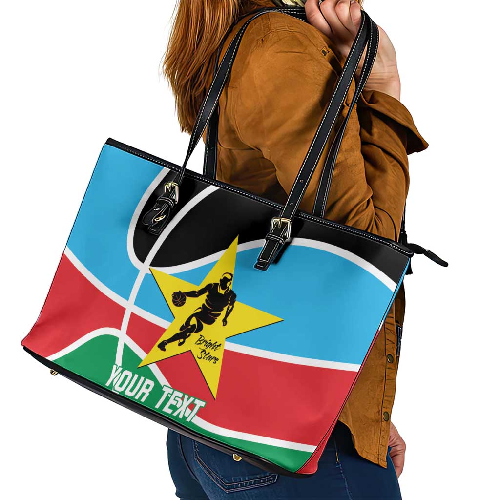 South Sudan Basketball Custom Leather Tote Bag Come On Bright Stars - Wonder Print Shop