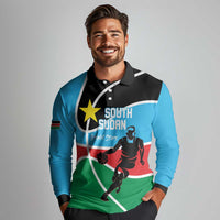 South Sudan Basketball Custom Long Sleeve Polo Shirt Come On Bright Stars - Wonder Print Shop