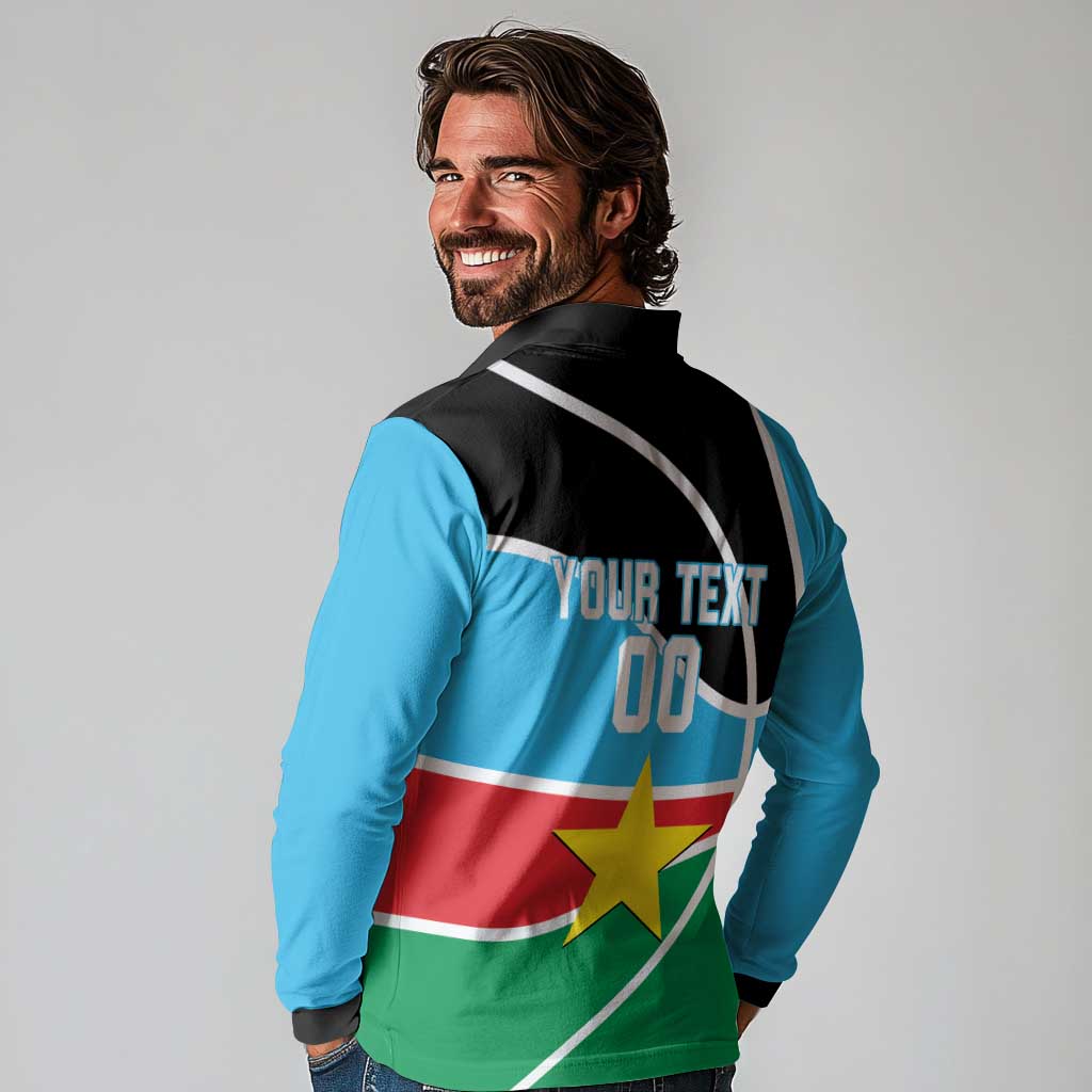 South Sudan Basketball Custom Long Sleeve Polo Shirt Come On Bright Stars - Wonder Print Shop