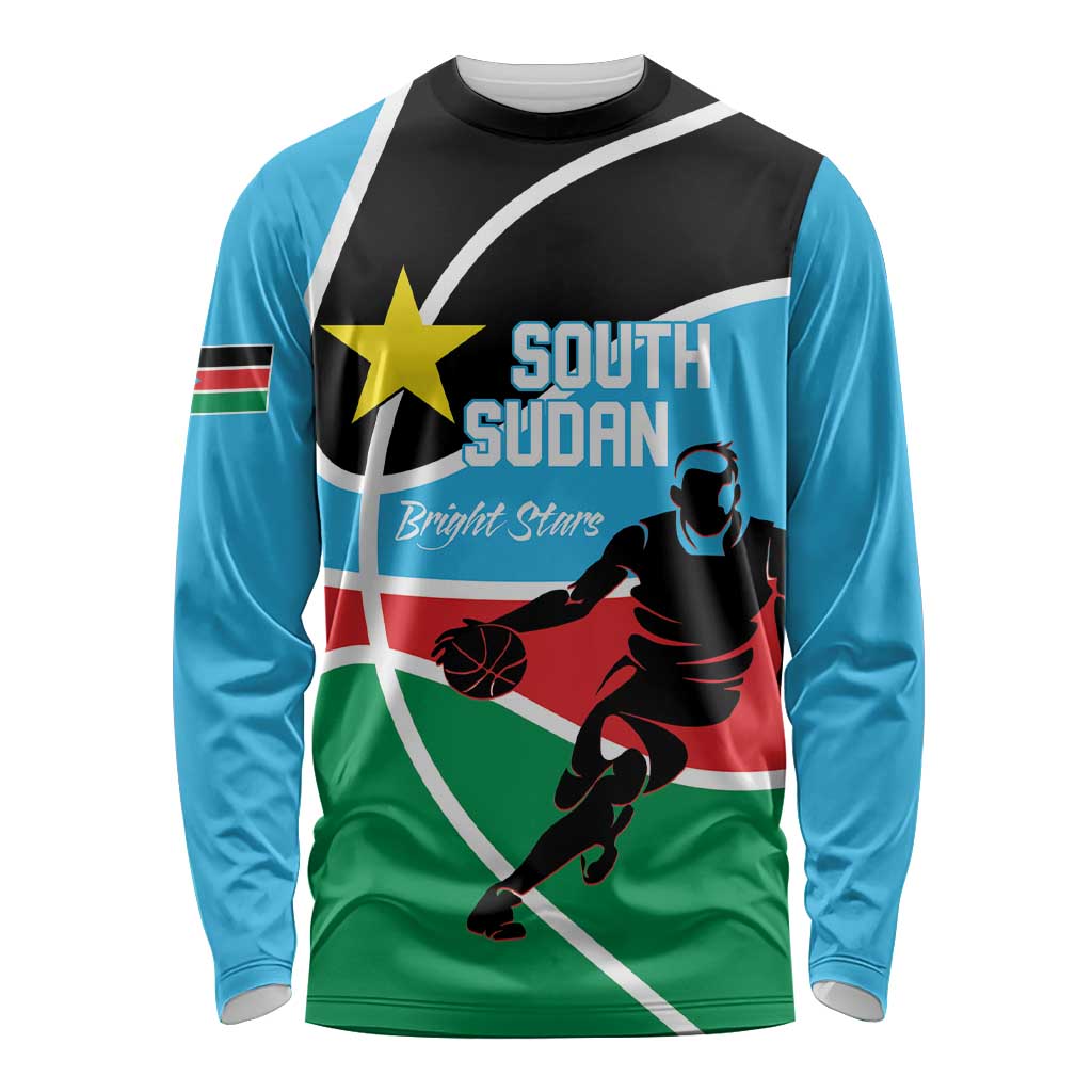 South Sudan Basketball Custom Long Sleeve Shirt Come On Bright Stars - Wonder Print Shop