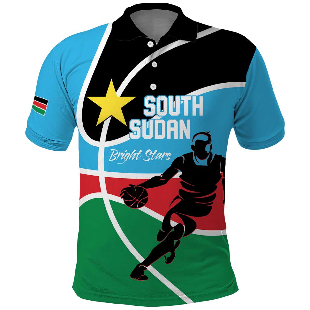 South Sudan Basketball Custom Polo Shirt Come On Bright Stars - Wonder Print Shop