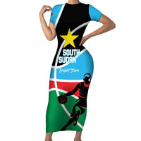 South Sudan Basketball Custom Short Sleeve Bodycon Dress Come On Bright Stars - Wonder Print Shop