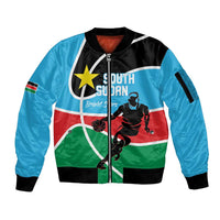 South Sudan Basketball Custom Sleeve Zip Bomber Jacket Come On Bright Stars - Wonder Print Shop