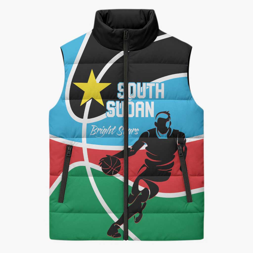 South Sudan Basketball Custom Sleeveless Puffer Jacket Come On Bright Stars - Wonder Print Shop