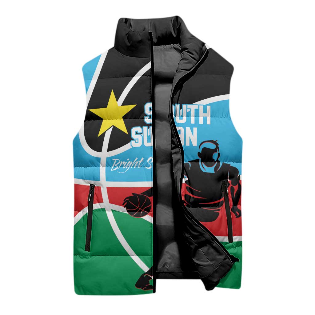 South Sudan Basketball Custom Sleeveless Puffer Jacket Come On Bright Stars - Wonder Print Shop