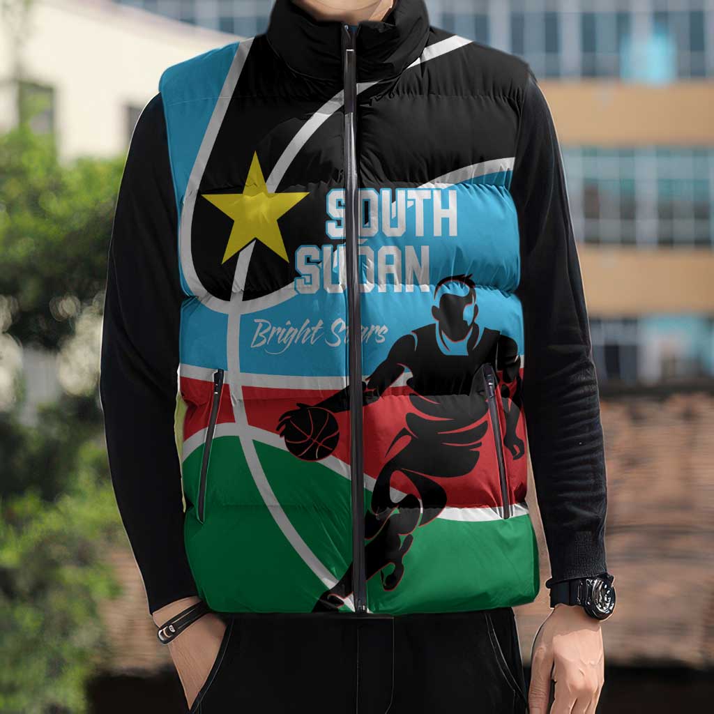 South Sudan Basketball Custom Sleeveless Puffer Jacket Come On Bright Stars - Wonder Print Shop