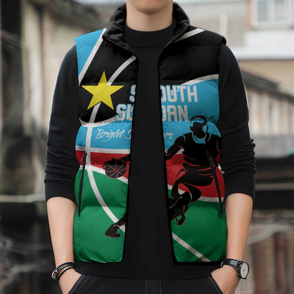 South Sudan Basketball Custom Sleeveless Puffer Jacket Come On Bright Stars - Wonder Print Shop