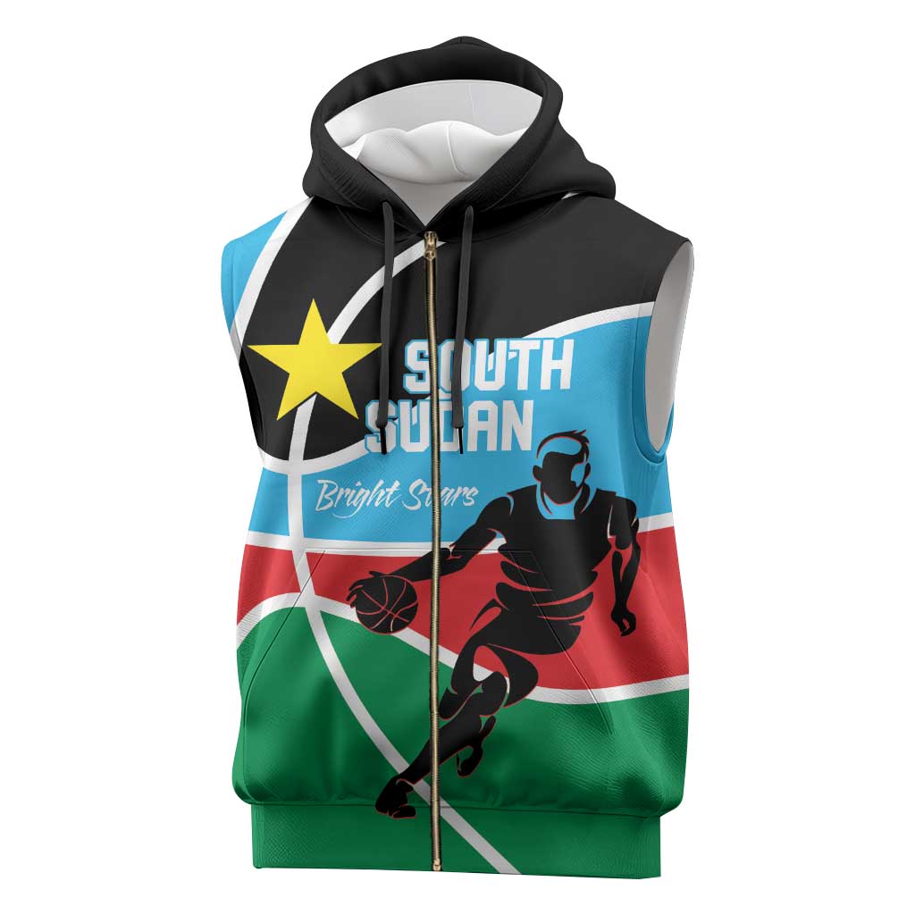 South Sudan Basketball Custom Sleeveless Zip Hoodie Come On Bright Stars - Wonder Print Shop