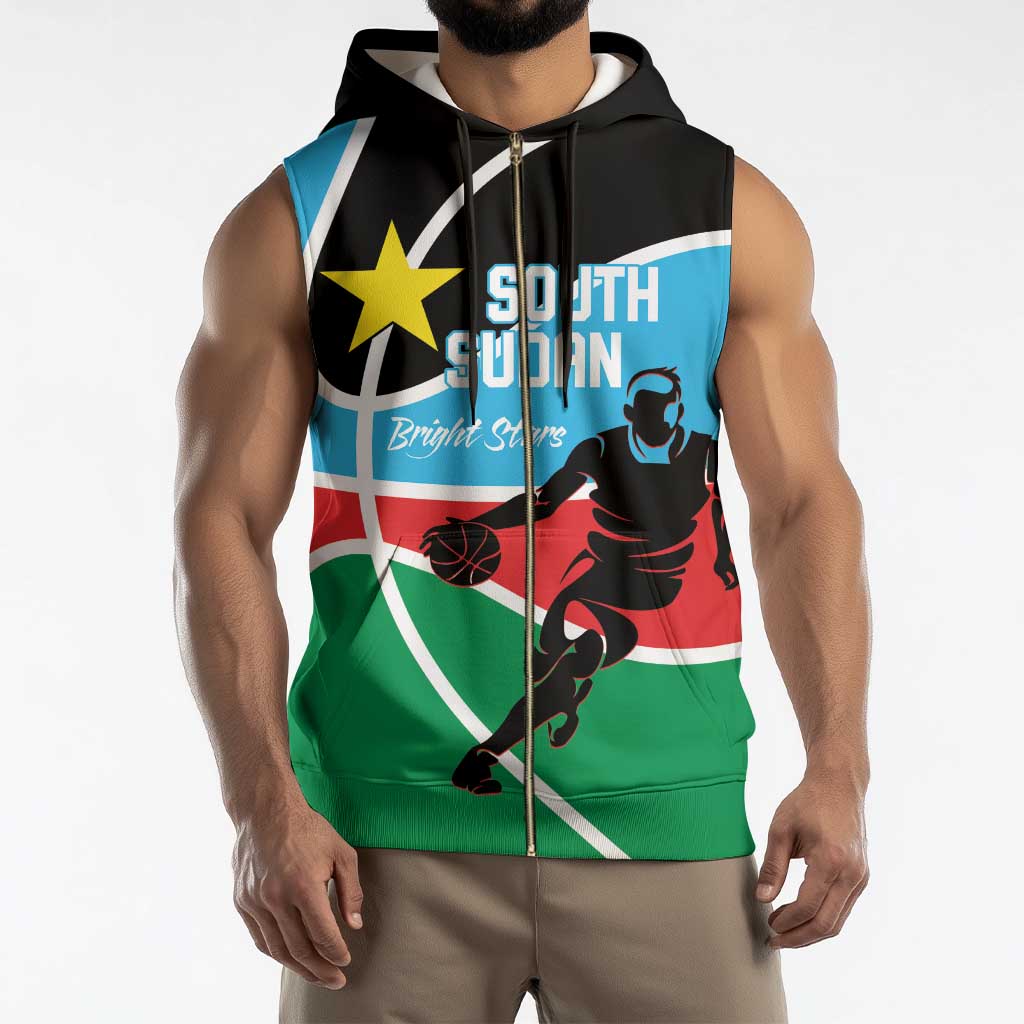 South Sudan Basketball Custom Sleeveless Zip Hoodie Come On Bright Stars - Wonder Print Shop