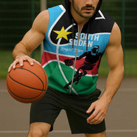 South Sudan Basketball Custom Sleeveless Zip Hoodie Come On Bright Stars - Wonder Print Shop